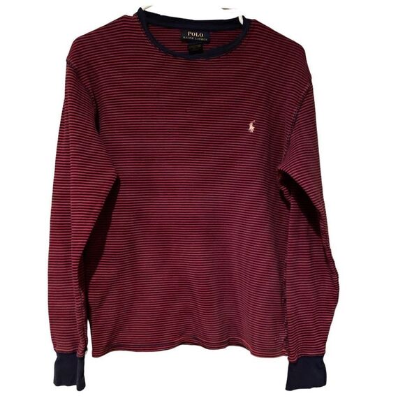 Polo Ralph Lauren Navy & Burgundy Stripe Shirt Size Medium - Picture 1 of 12